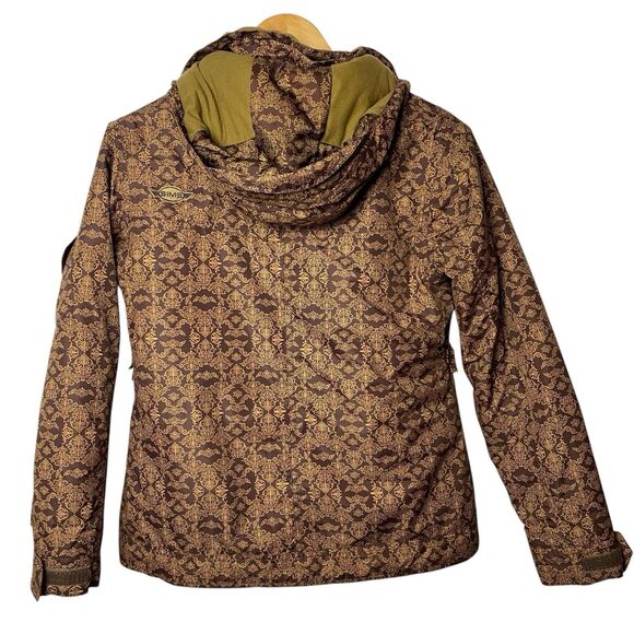 Sims Women's S Snowboard Jacket Brown Damask Hooded Insulated Ski Winter Coat - Picture 2 of 11